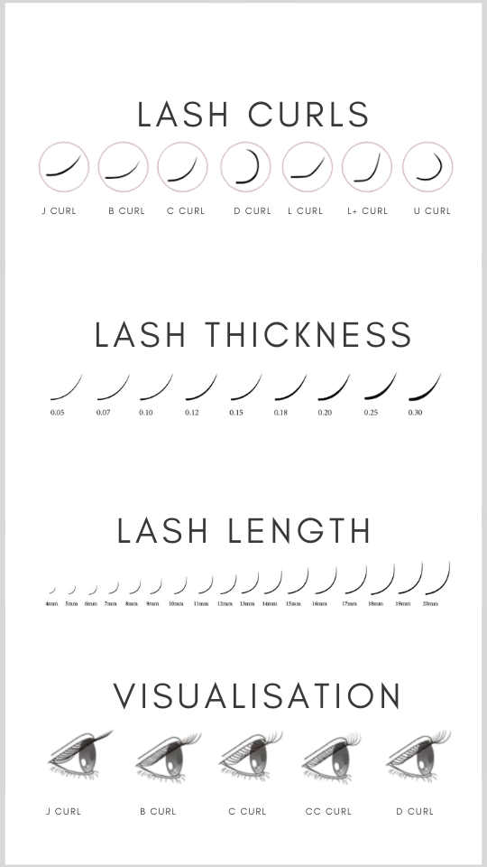 Lash Curl thickness length visualisation, 